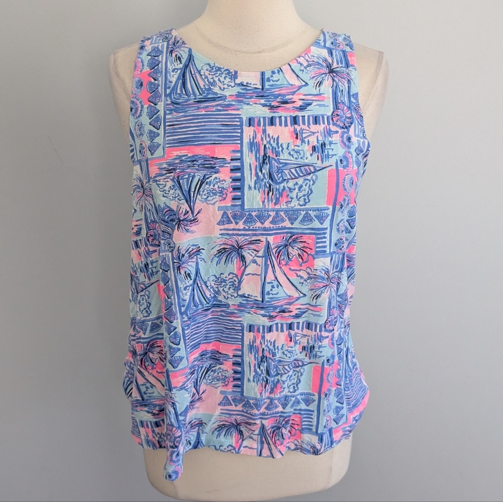 Women's Lilly Pulitzer Kristen Pink Purple Blue Floral Tank Large